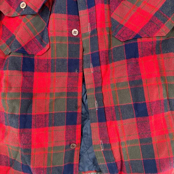 Vintage 90s Red Flannel Quilted Lined Work Jacket Oakton Sears Large Men's - Picture 8 of 8